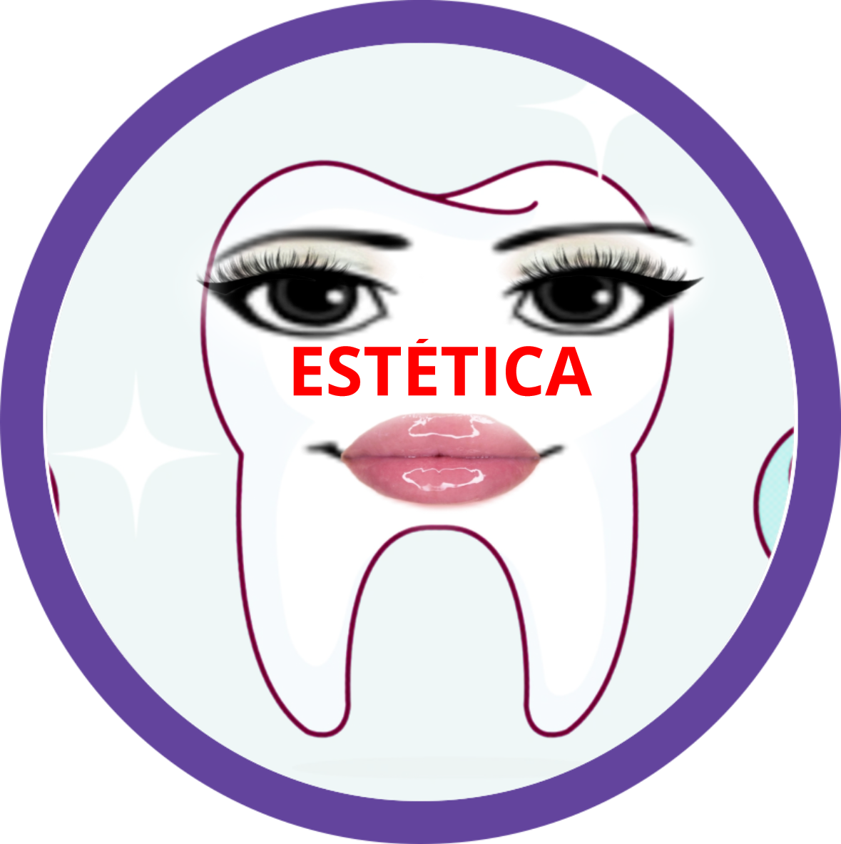 Caricatura de diente con maquillaje, la palabra 