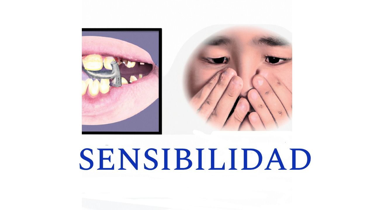 Dientes con dentadura parcial y persona tapándose la nariz; palabra: 