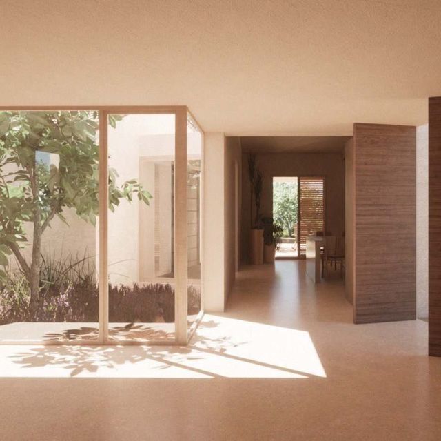 Impresión artística de una casa con una ventana grande.