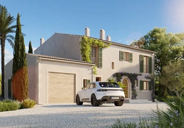 Un coche blanco está aparcado delante de una casa blanca.