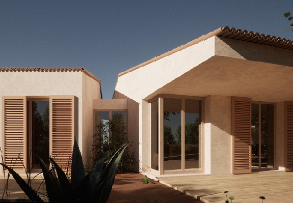 Una casa con muchas ventanas y contraventanas