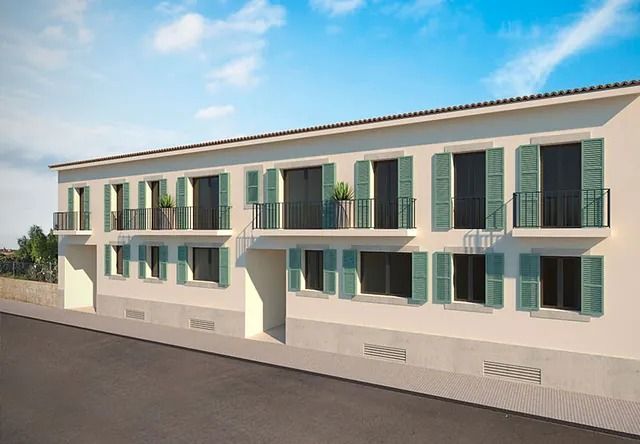 Impresión artística de un edificio con balcones y contraventanas.