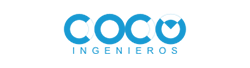 Un logotipo azul de Coco Ingenieros sobre un fondo blanco.