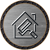 Un rouleau de peintre et une maison.