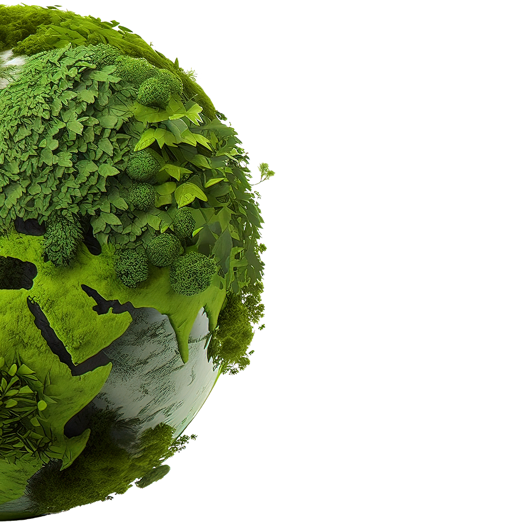 Un globe terrestre entouré de verdure