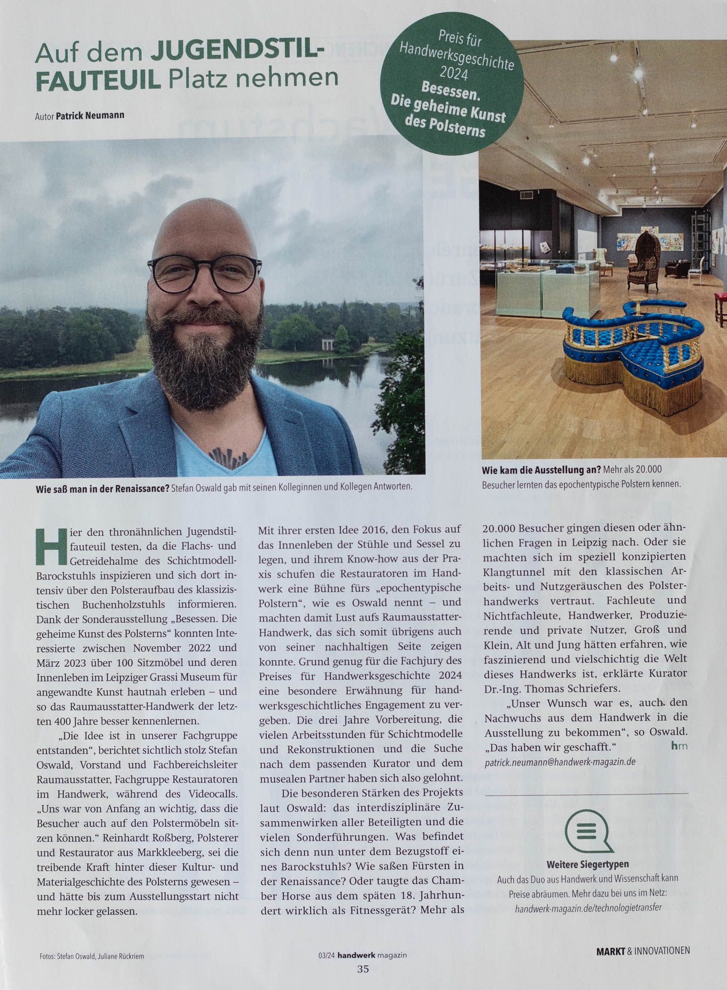 Ein Mann mit Bart und Brille ist in einer Zeitschrift zu sehen