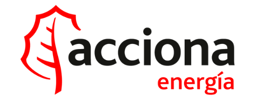 Logotipo de Acciona Energía: un símbolo rojo en forma de hoja junto a la palabra