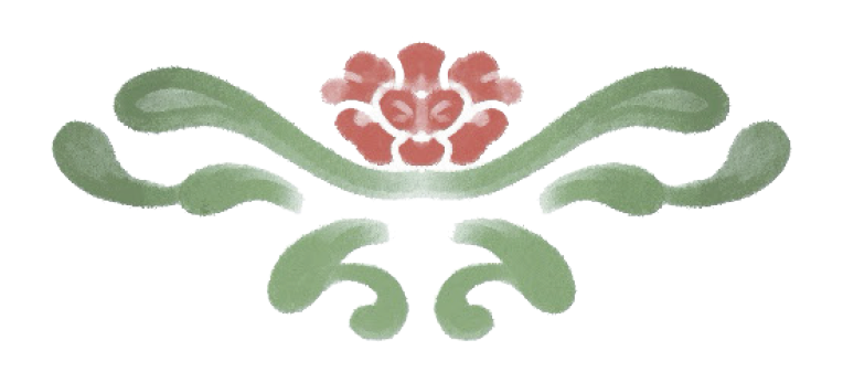 Un remolino verde con una flor roja en el medio.