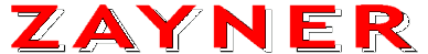 Logotipo estilizado de texto «ZAYNER» en rojo, con contorno negro y fondo transparente