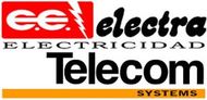 Logotipo de Electra Electrician Telecom Systems en rojo, negro y naranja.