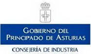 Logo of Gobierno del Principado de Asturias, blue and white with Consejería de Industria text