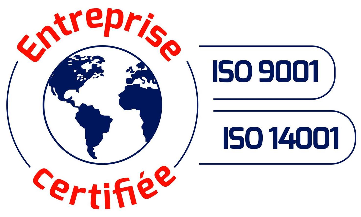 Logo ISO 9001 et 14001 certifications.