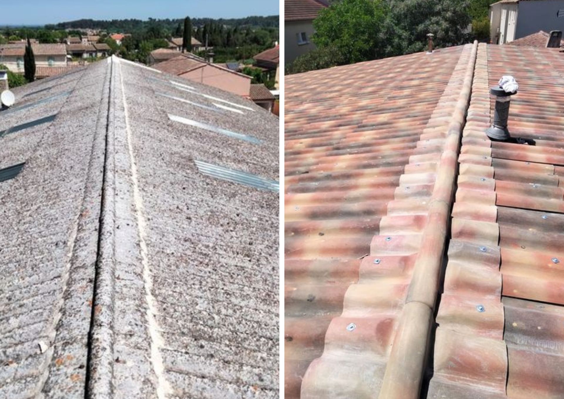 Rénovation de toiture en tuiles vu de haut