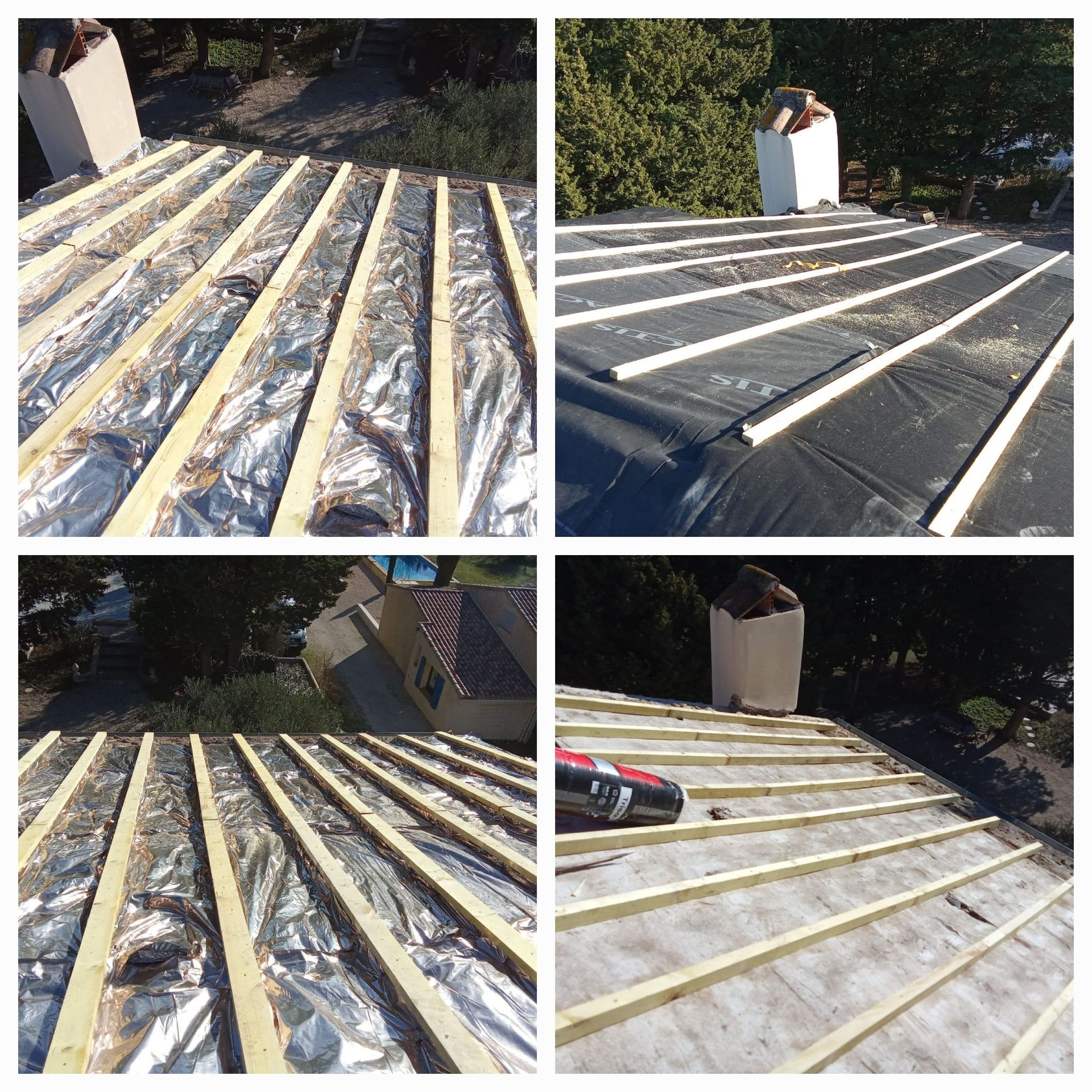Photos d'une toiture en cours de travaux d'isolation