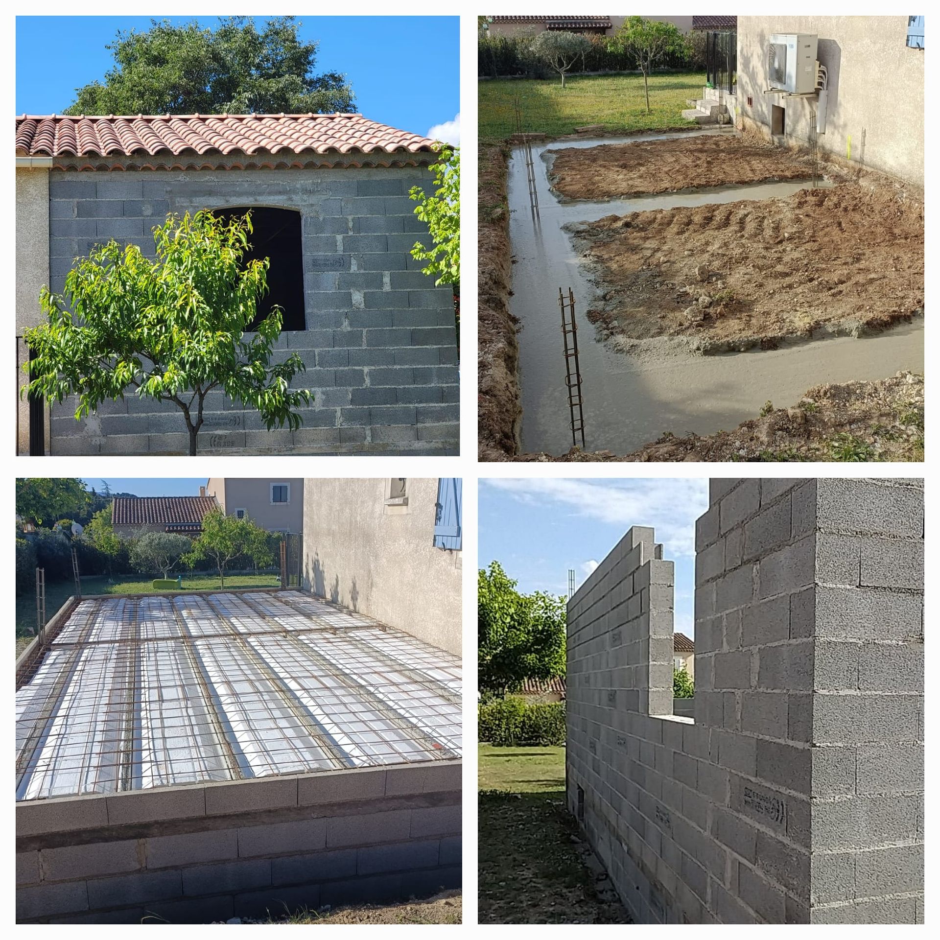 Montage de photos présentant le chantier d'une extension de maison