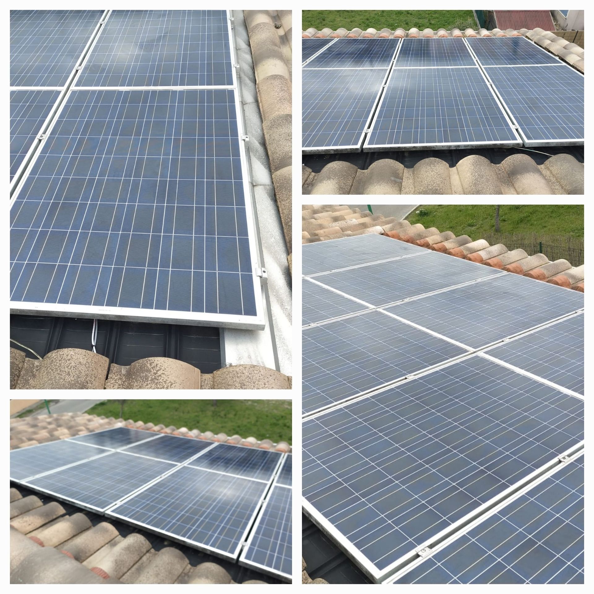 Quatre photos de panneaux solaires sur des tuiles