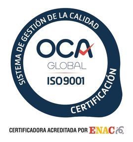 Un logotipo para la certificación ISO 9001 de OCA Global