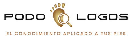 Logotipo de pie dorado con una lupa y el texto “EL CONOCIMIENTO APLICADO A TUS PIES”