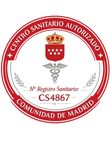 Sello circular rojo del Centro Sanitario Autorizado de la Comunidad de Madrid, registro CS4867.