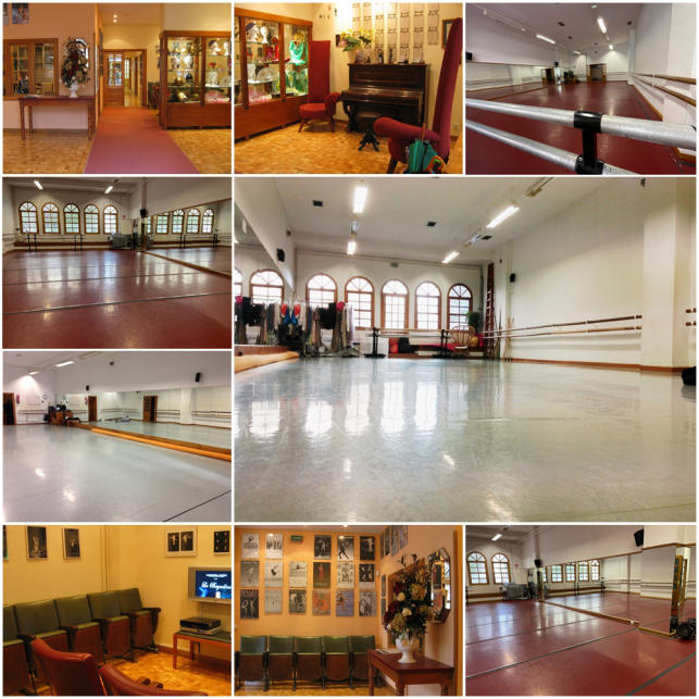 Un collage de fotografía de las instalaciones de la Escuela Profesional de Danza Almudena Lobón en Pamplona