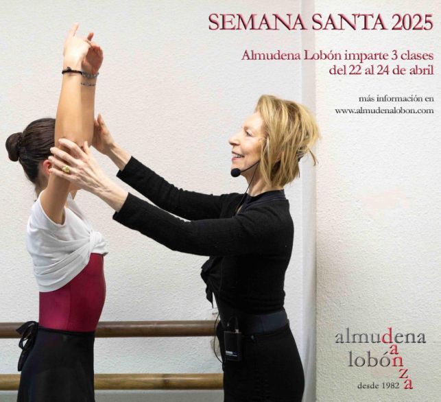 Un cartel de la Semana Santa 2025 muestra a una mujer ayudando a una niña a estirar los brazos.