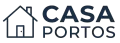 Logotipo de Casa Portos con icono de casa azul marino y texto sobre fondo blanco.