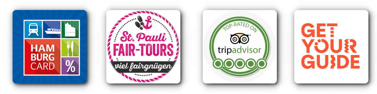 Partner Kiez-Kapitän Hamburg Touren. Tourismusverband Hamburg, Hamburg CARD, Tripadvisor, GetYourGuide.