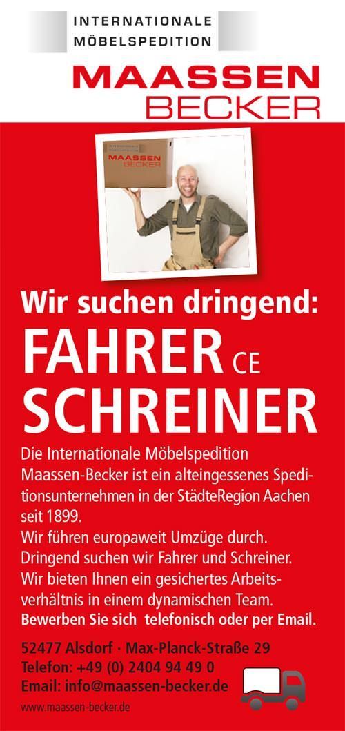 Eine Werbung für Maassen Becker zeigt einen Mann mit einem Schild