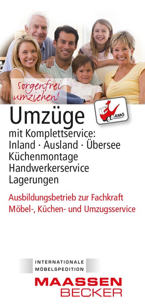 Eine Werbung für Maassen Becker zeigt eine Familie, die für ein Foto posiert