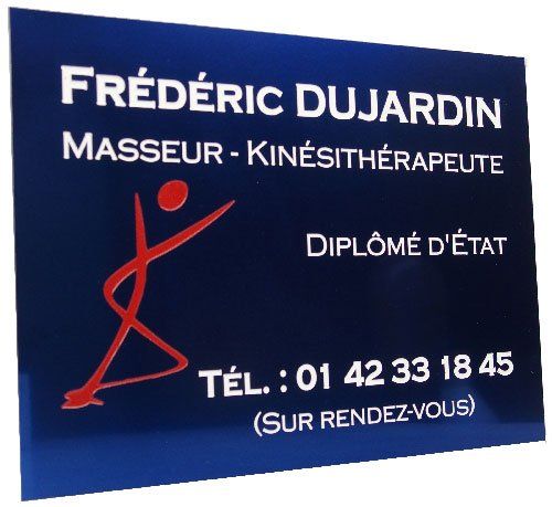 Plaque alu, masseur-kiné