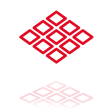 Un logo rouge en forme de losange composé de neuf contours de losanges plus petits disposés en grille 3x3, avec un léger reflet miroir.