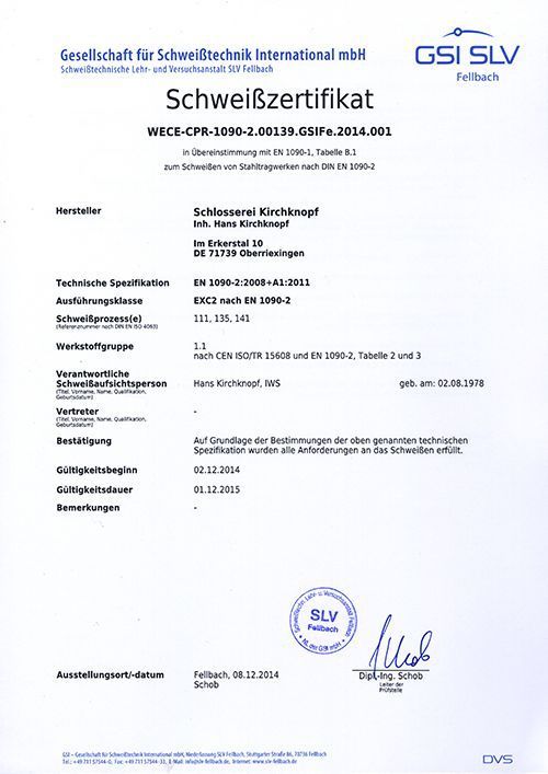 Schweißzertifikat