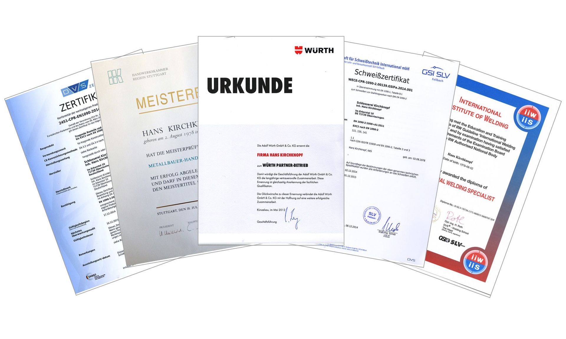 Schlosserei Kirchknopf Zertifikate