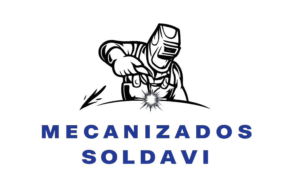 Logotipo azul con la ilustración de un soldador y el texto “MECANIZADOS SOLDAVI”