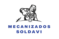 Logotipo azul con la ilustración de un soldador y el texto “MECANIZADOS SOLDAVI”