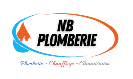 Logo pour NB Plomberie : texte dans un ovale bleu/orange, goutte d'eau, mots en dessous.