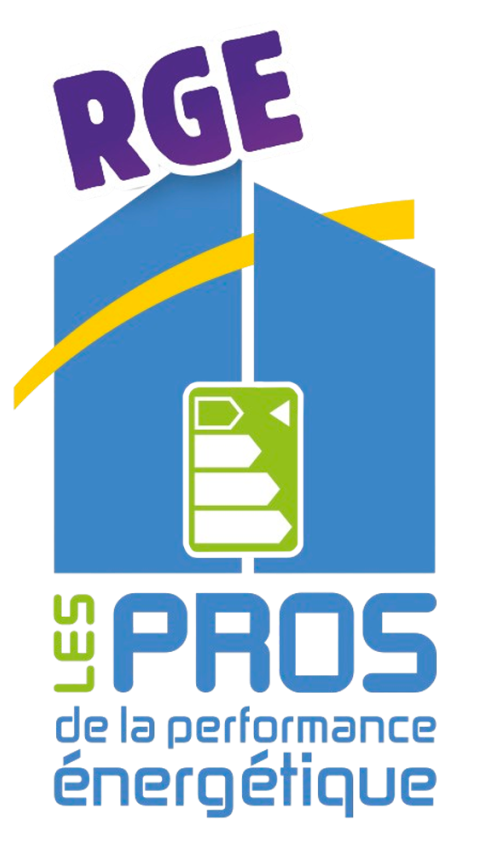 Logo du RGE (Reconnu Garant de l'Environnement) pour l'efficacité énergétique, représentant une maison bleue