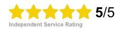 A logo for an independent service rating with five stars.