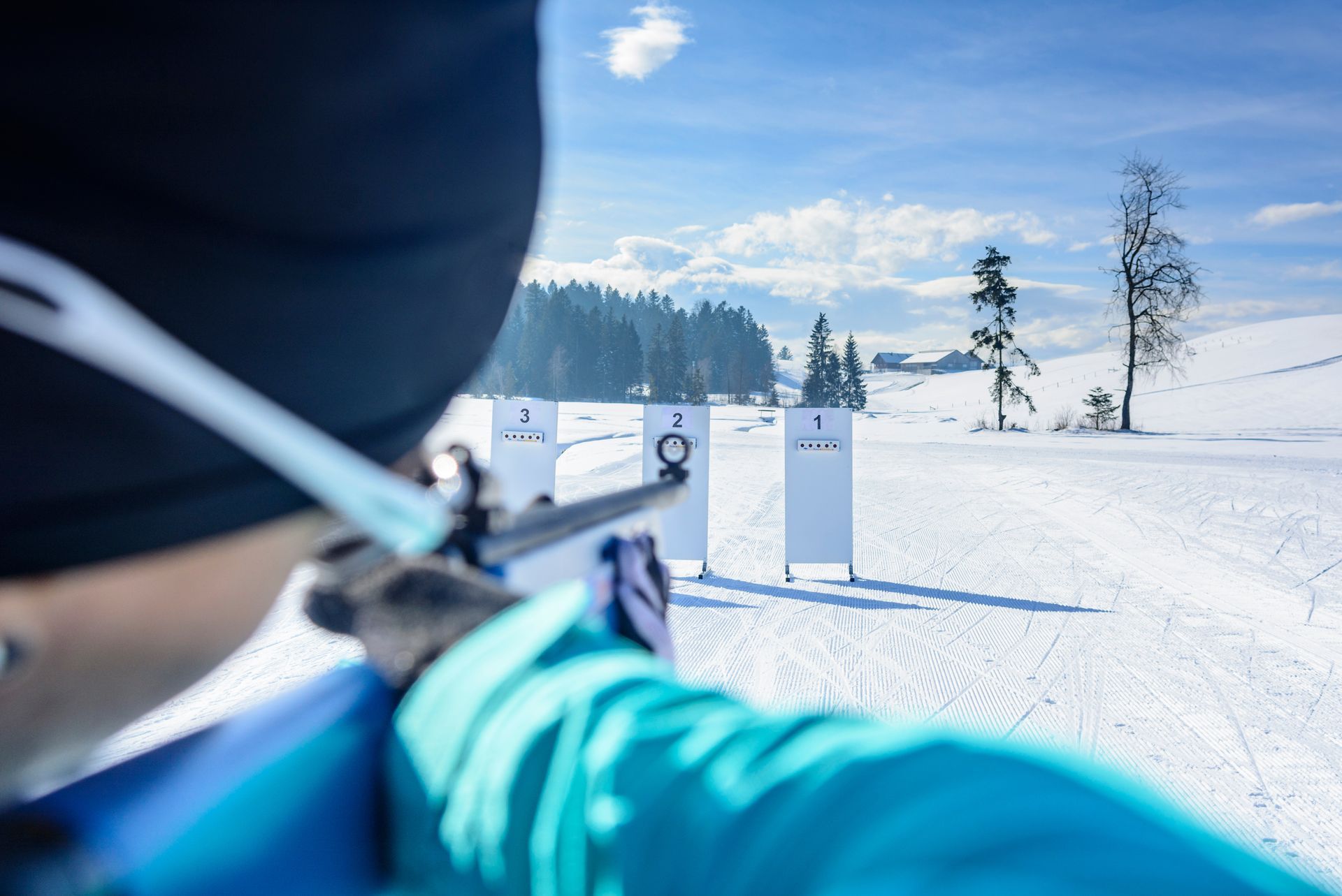 Personne visant une cible à la carabine