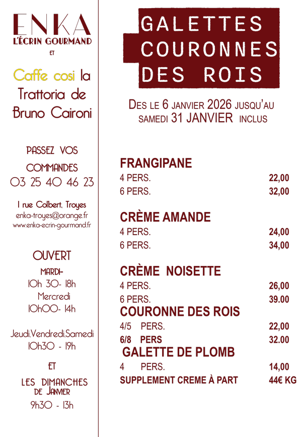 Tarifs des galettes et couronnes des rois