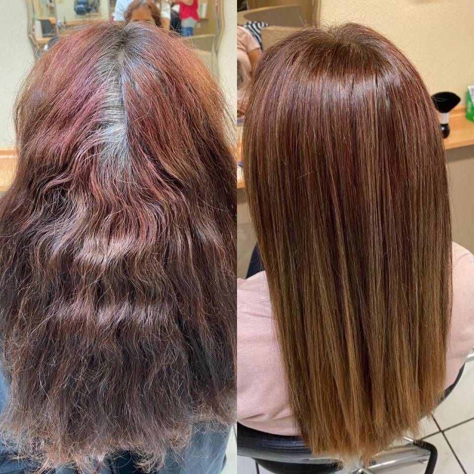 Ma Griffe Friseure Frau mit langen Haaren nach dem Friseurbesuch