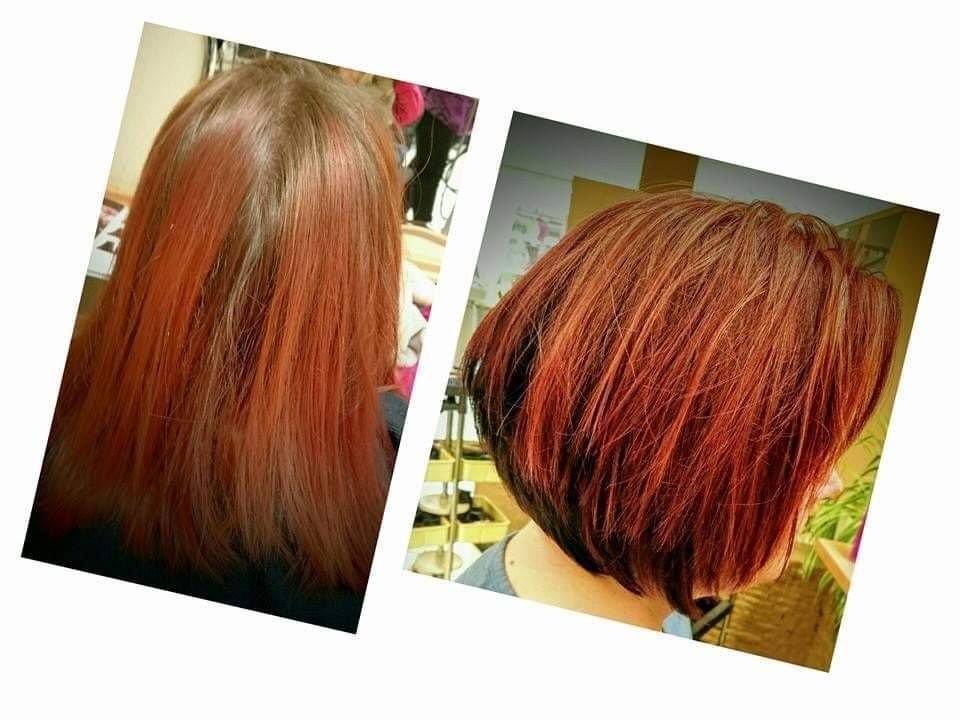 Ma Griffe Friseure Frau mit mittellangen Haaren nach dem Friseurbesuch