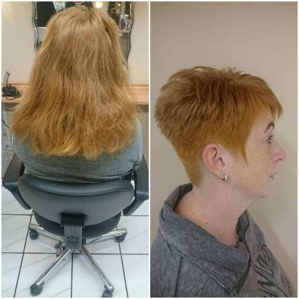 Ma Griffe Friseure Frau mit Kurzhaarfrisur