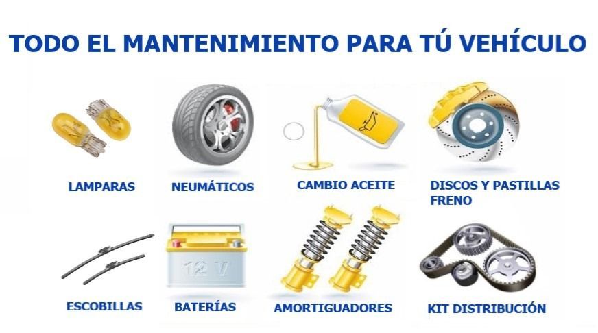 A poster shows various parts of a car and says todo el mantenimiento para tu vehiculo