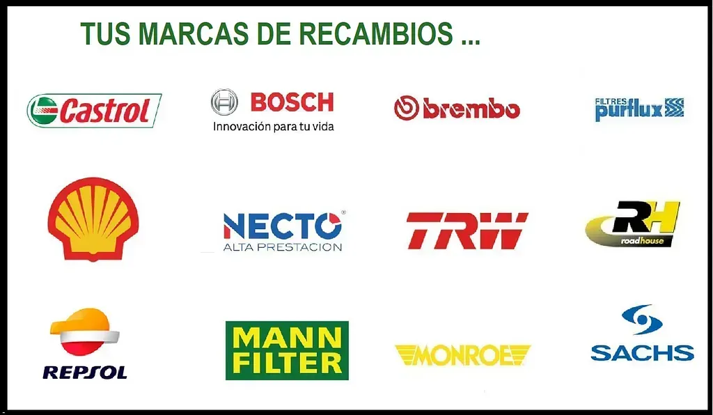 Un montón de logotipos sobre un fondo blanco que dicen tus marcas de recambios