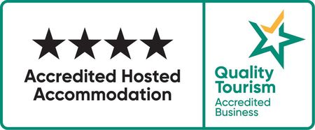 Accredited Hosted Accommodation logo: three black stars,