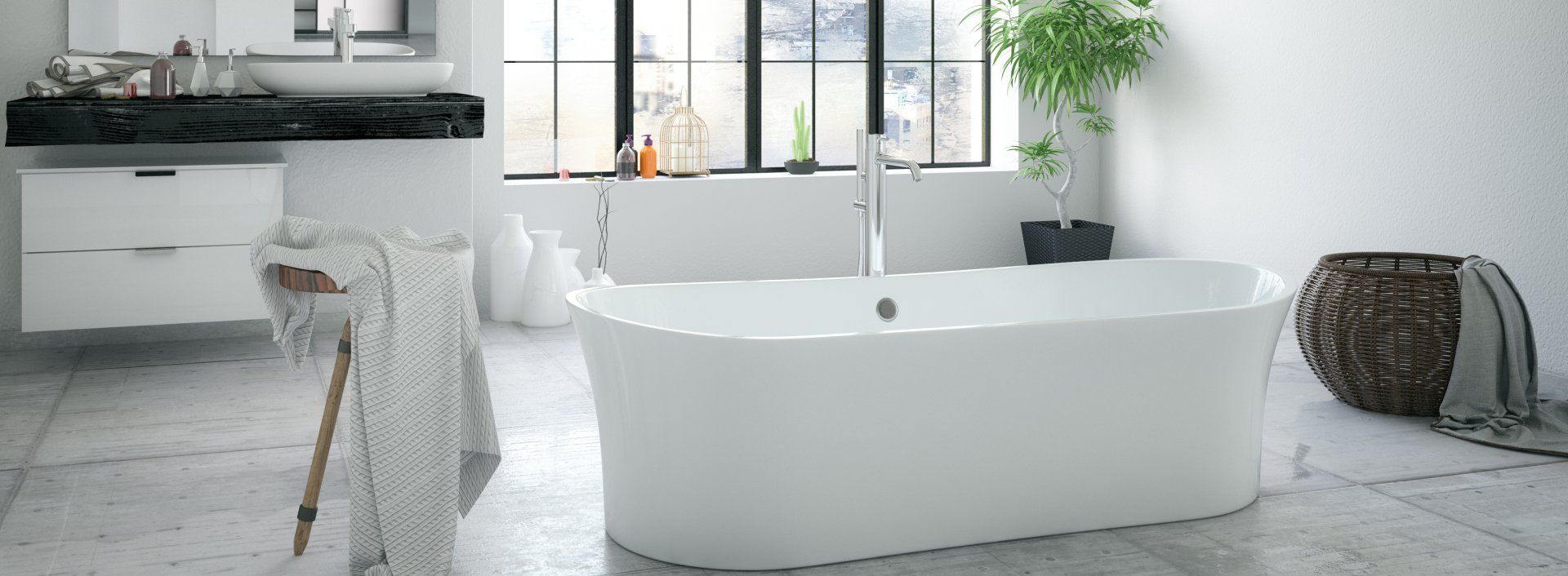 Baignoire dans une salle de bain