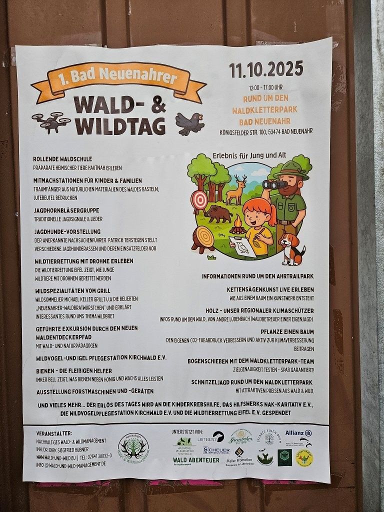 Plakat zum Wald- und Wildtiertag in Bad Neuenahr am 11. Oktober 2025 mit Veranstaltungsdetails und A