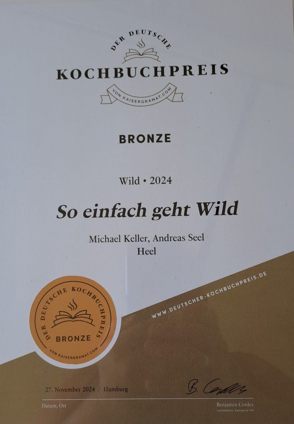 Bronze deutscher Kochbuchpreis
