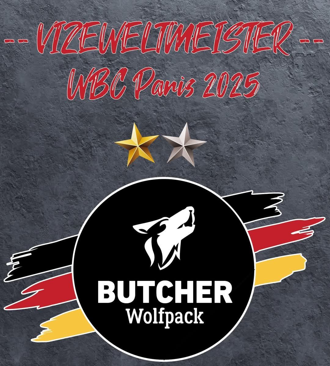 Vizemeister WMC Paris  2025 - Ein Logo für Butcher Wolfpack mit einem Wolf darauf